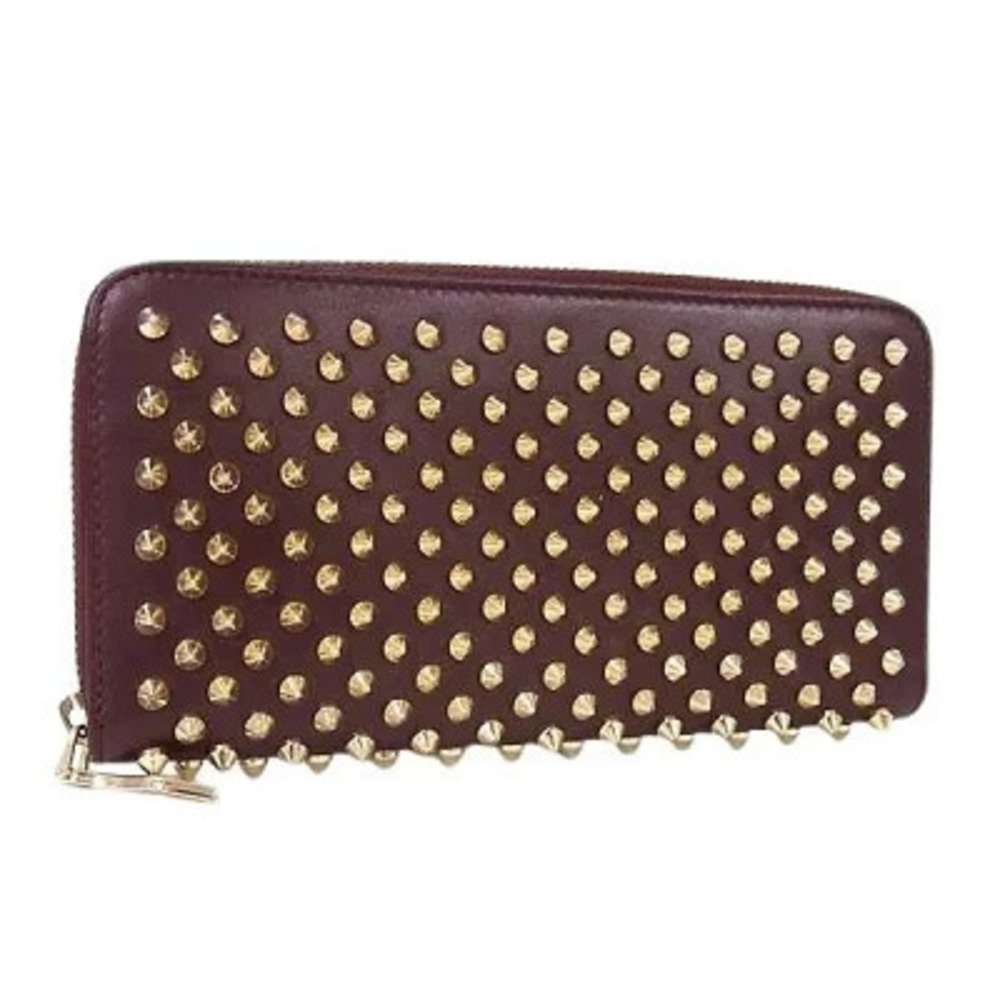 Christian Louboutin Panettone Wallet Bordeaux Purple leather spike studs